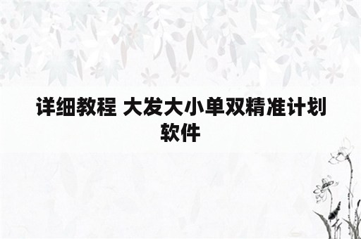 详细教程 大发大小单双精准计划软件