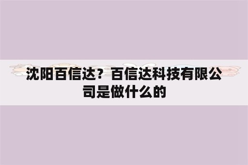 沈阳百信达？百信达科技有限公司是做什么的