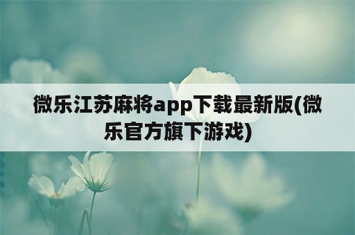 微乐江苏麻将app下载最新版(微乐官方旗下游戏)
