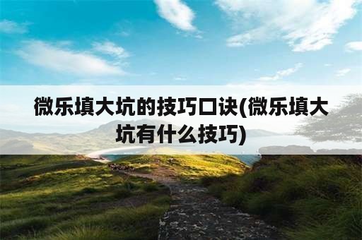 微乐填大坑的技巧口诀(微乐填大坑有什么技巧)