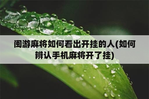 闽游麻将如何看出开挂的人(如何辨认手机麻将开了挂)