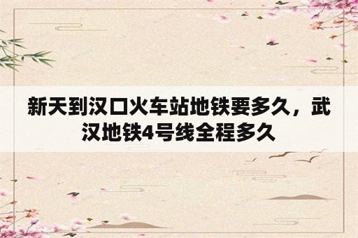 新天到汉口火车站地铁要多久，武汉地铁4号线全程多久