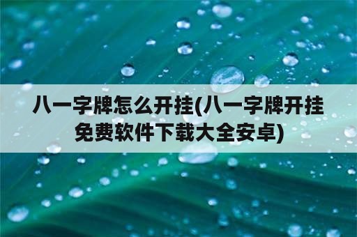 八一字牌怎么开挂(八一字牌开挂免费软件下载大全安卓)