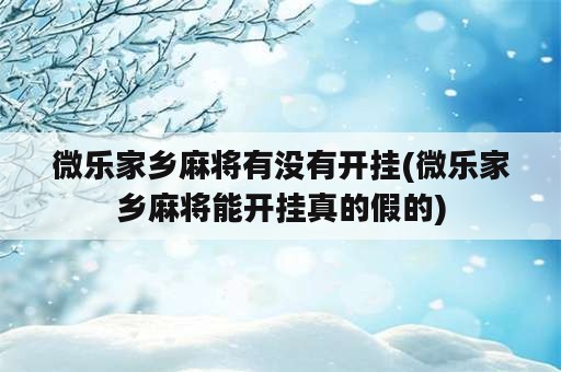 微乐家乡麻将有没有开挂(微乐家乡麻将能开挂真的假的)