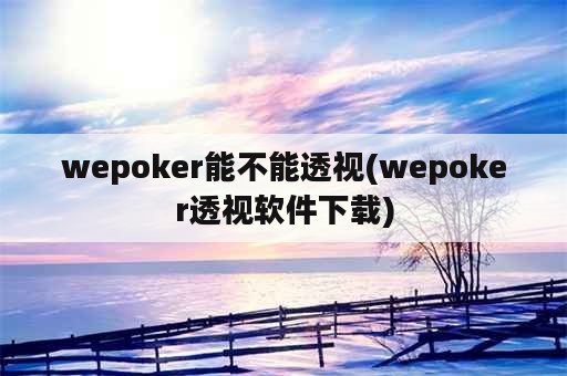 wepoker能不能透视(wepoker透视软件下载)