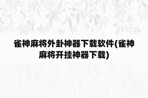 雀神麻将外卦神器下载软件(雀神麻将开挂神器下载)