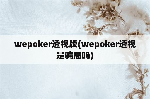 wepoker透视版(wepoker透视是骗局吗)