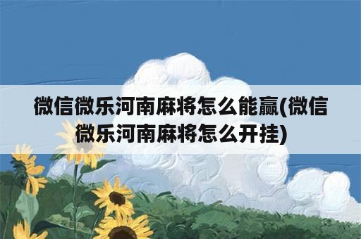 微信微乐河南麻将怎么能赢(微信微乐河南麻将怎么开挂)