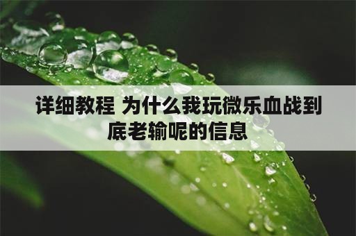 详细教程 为什么我玩微乐血战到底老输呢的信息